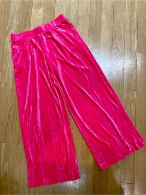 Hot Pink Crushed Velvet Wide-Leg Pants